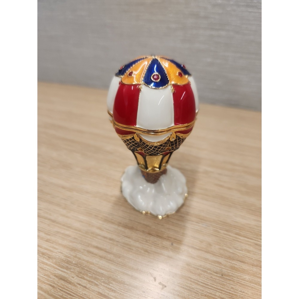 Hot Air Balloon On Clouds Enamel Metal Trinket Box with Rhinestones By Godinger‎